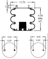 4 Pack Air Spring Bag Triple Convoluted Replaces 8018, W01-358-8018, 3B12-303, 202394, 93AR